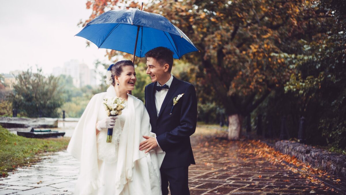 In many cultures, rain on your wedding day is seen as a positive sign, symbolizing good luck.